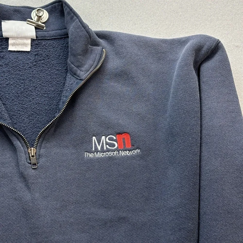 Vintage Lee Heavyweight Sweater Mens 2XL Blue 1/4 Zip Pullover Microsoft